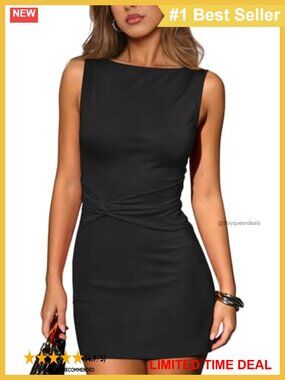 Boat Neck Sleeveless Bodycon Mini Dress Twist Knotted Waist